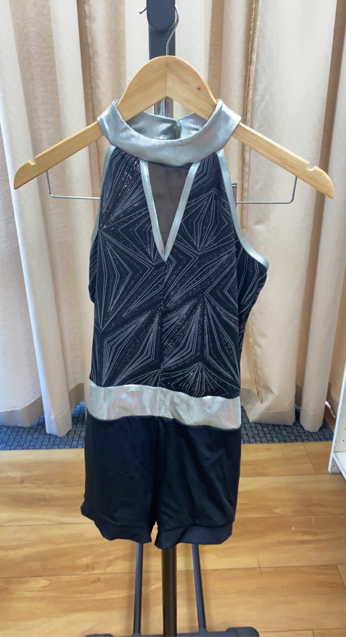 Black & Silver Playsuit Unitard