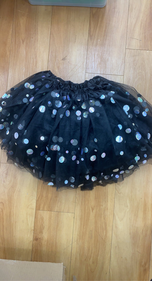 Black & Silver Polkadot Puff Skirt