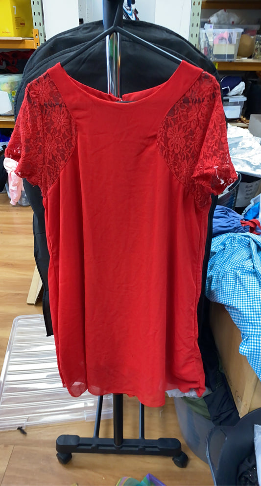 Red Lace Short Sleeve Dress